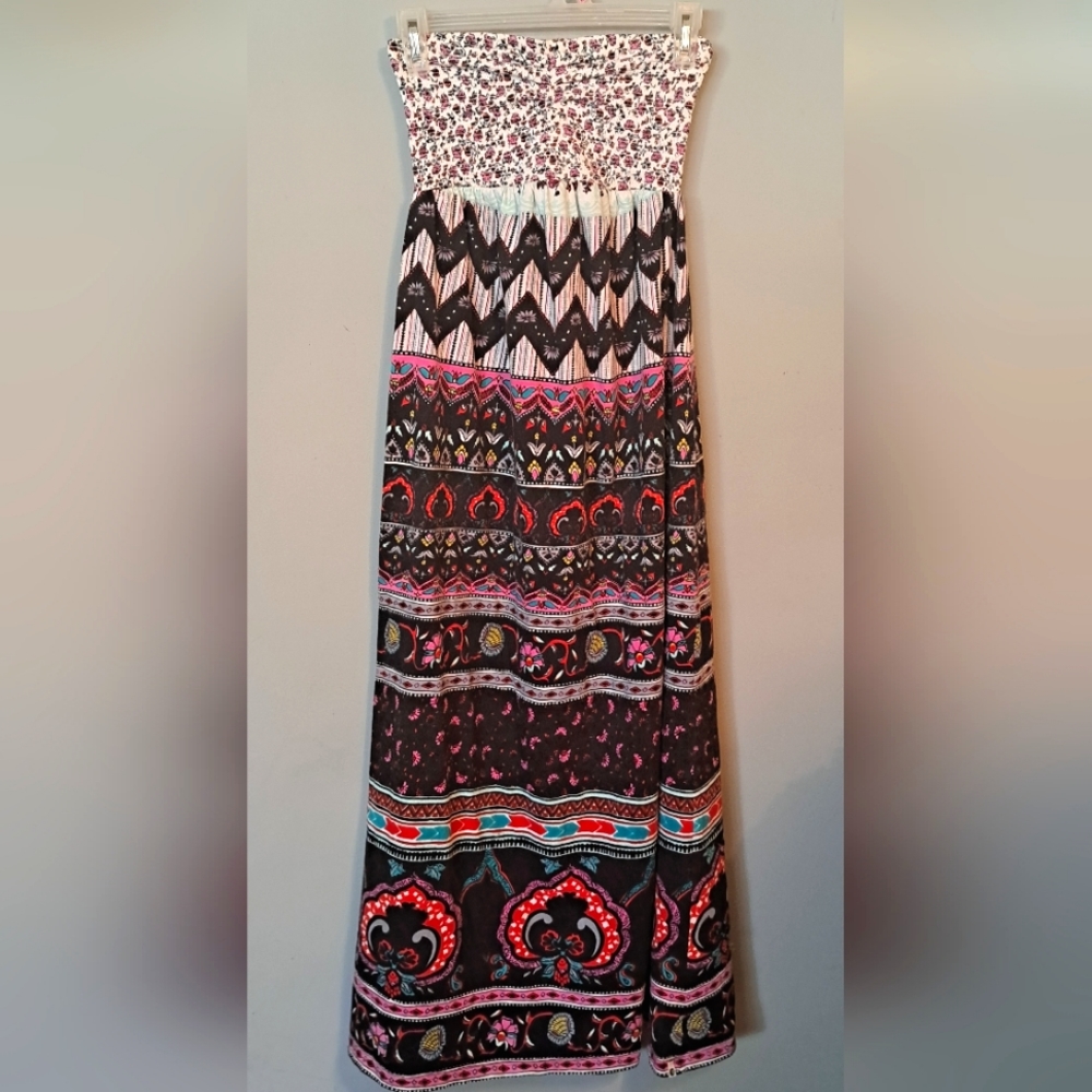 Billabong strapless maxi dress small multicolor with black